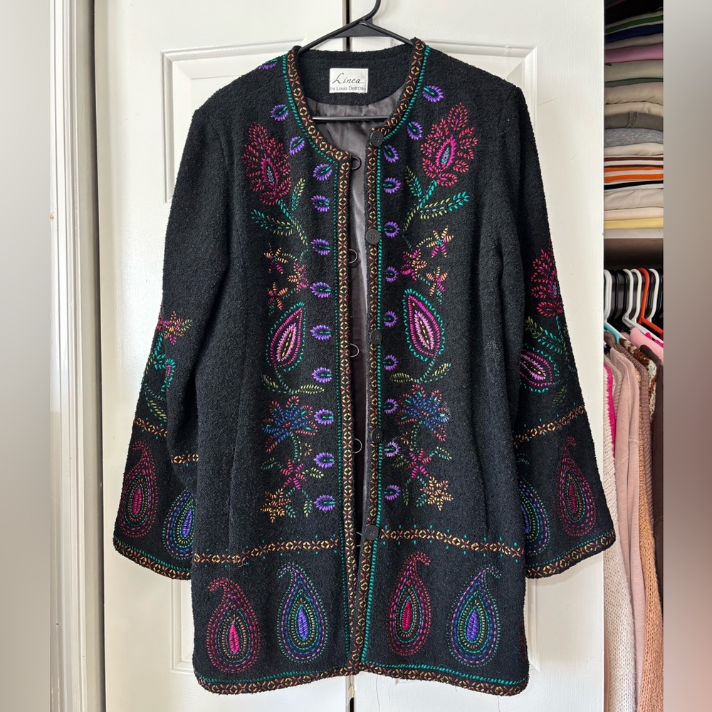 Linea by Louis Dell'Olio Embroidered Wool-Blend Floral Paisley Coat